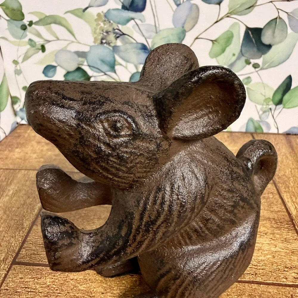 Cast Iron Bronze Color Mouse Door Stop Bookend Rustic Whimsical Whimsy